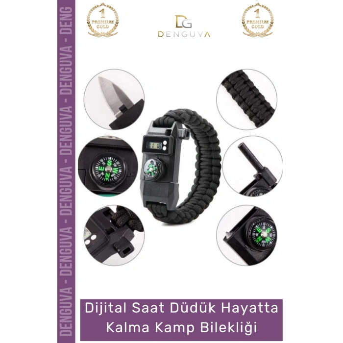 #Bileklik Paracord Dijital Saat Taktik Outdoor Doğa Acil Durum Seti Hayatta Kalma Kamp Bilekliği