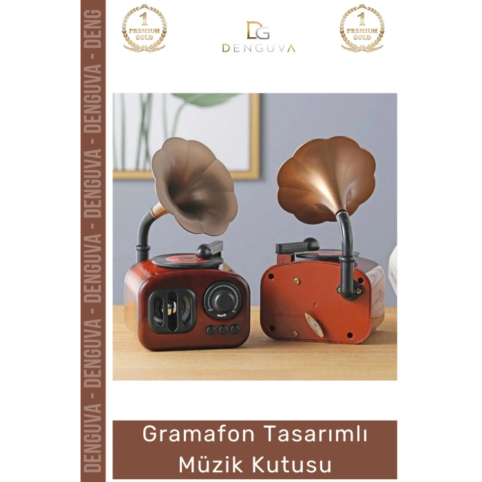 #MüzikKutusu Nostaljik Dekoratif Radyo Görünümlü Kurmalı Vintage Masaüstü Gramofon Tasarımlı Müzik Kutusu