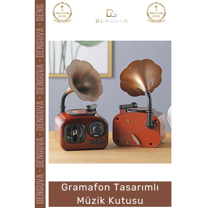 #MüzikKutusu Nostaljik Dekoratif Radyo Görünümlü Kurmalı Vintage Masaüstü Gramofon Tasarımlı Müzik Kutusu