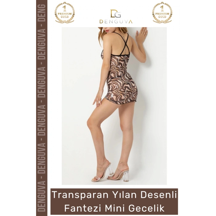 #FanteziGecelik Transparan Yılan Desenli Şık Zarif Seksi Kadın Tül Mini Desenli Fantezi Mini Gecelik
