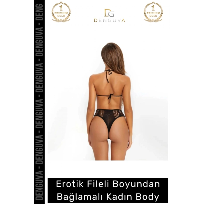 #ErotikBody Fantezi İç Giyim Fileli Yeni Sezon Zarif Kesim Şık Boyundan Bağlamalı Body