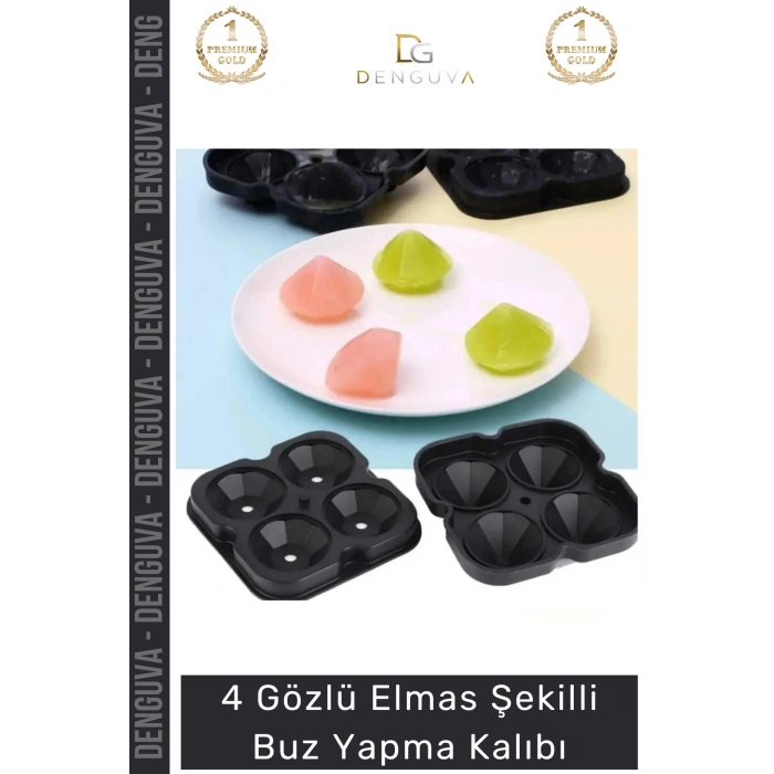 #BuzKalıbı Silikon Kokteyl Sunum Gı Uyumlu Esnek Dayanıklı Elmas Şekilli Buz Yapma Kalıbı Buzluk - 2 Adet