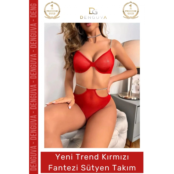 #FanteziSütyen Kırmızı Şık Zarif Transparan Feminen Yeni Sezon Trend Rahat Zincirli File Fantezi Sütyen