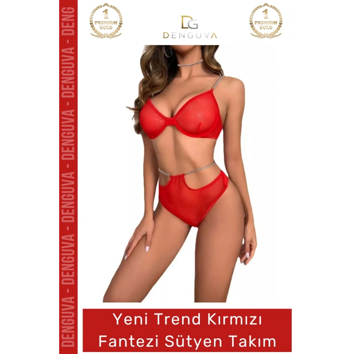 #FanteziSütyen Kırmızı Şık Zarif Transparan Feminen Yeni Sezon Trend Rahat Zincirli File Fantezi Sütyen