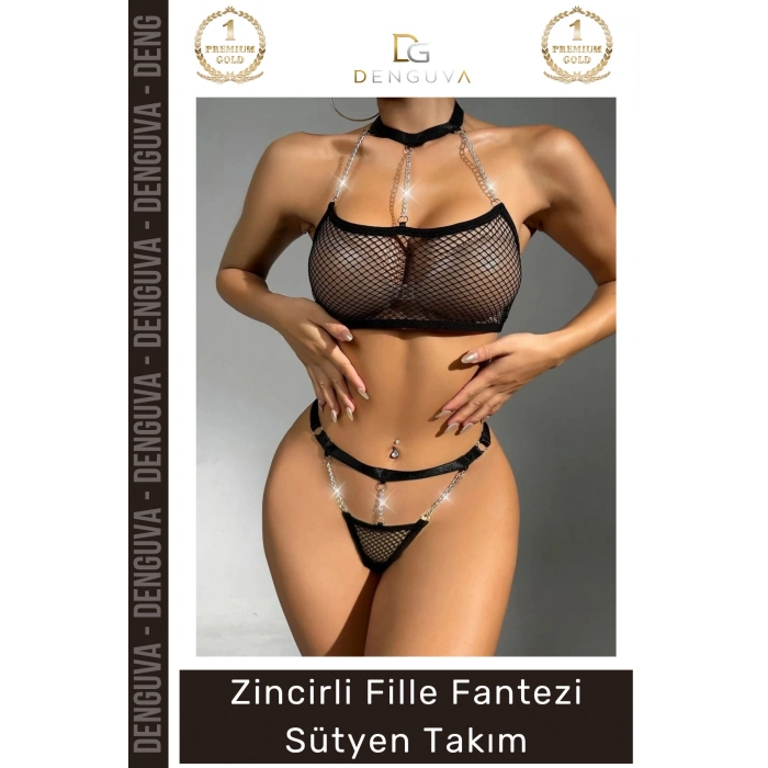 #FanteziSütyen Seksi Zarif Modern Tasarım Konforlu Esnek Şık Zincirli File Fantezi Sütyen Takım