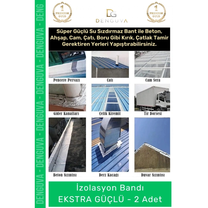 #İzolasyonBandı Su Geçirmez Dayanıklı Yeşil Çok Amaçlı Tamir Yalıtım Montaj İzolasyon Bandı 48mm x 10m 2 Adet