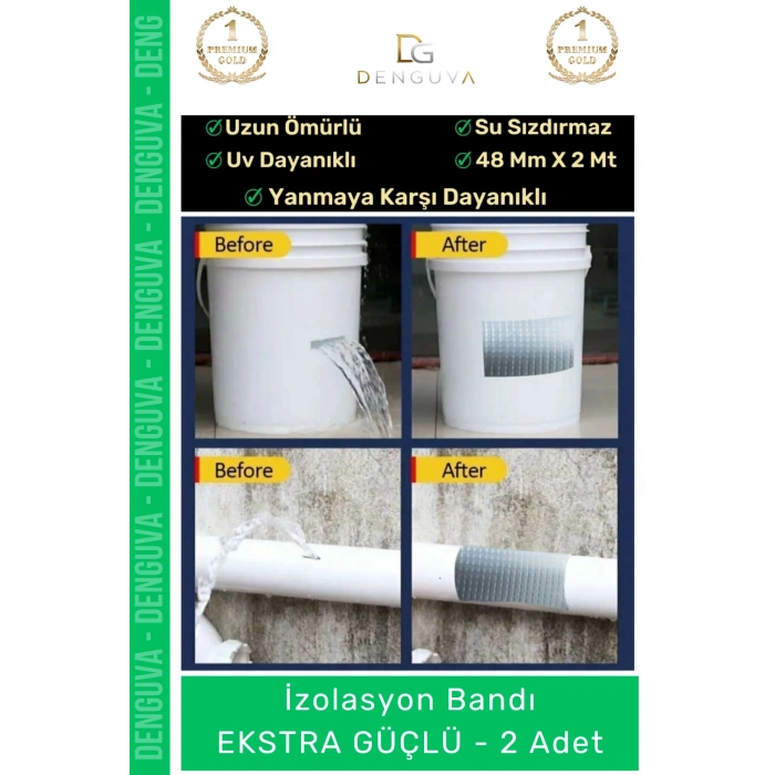 #İzolasyonBandı Su Geçirmez Dayanıklı Yeşil Çok Amaçlı Tamir Yalıtım Montaj İzolasyon Bandı 48mm x 10m 2 Adet
