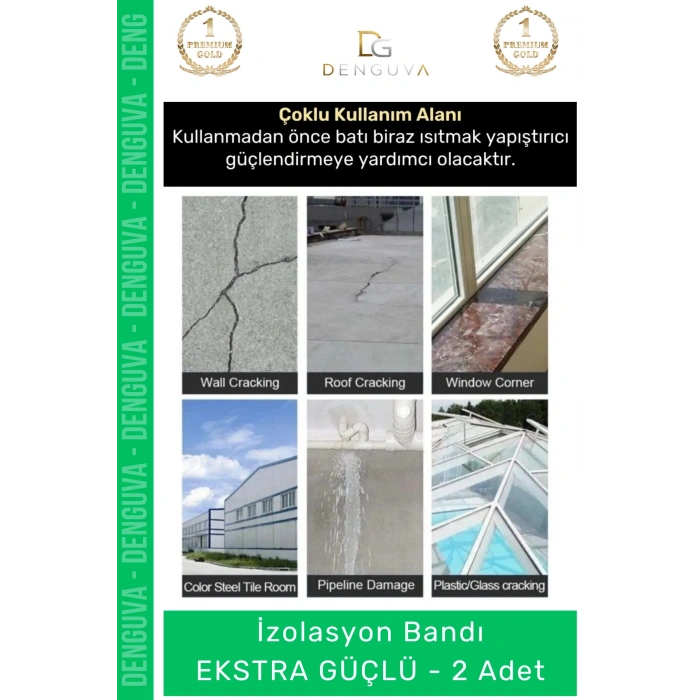 #İzolasyonBandı Su Geçirmez Dayanıklı Yeşil Çok Amaçlı Tamir Yalıtım Montaj İzolasyon Bandı 48mm x 10m 2 Adet