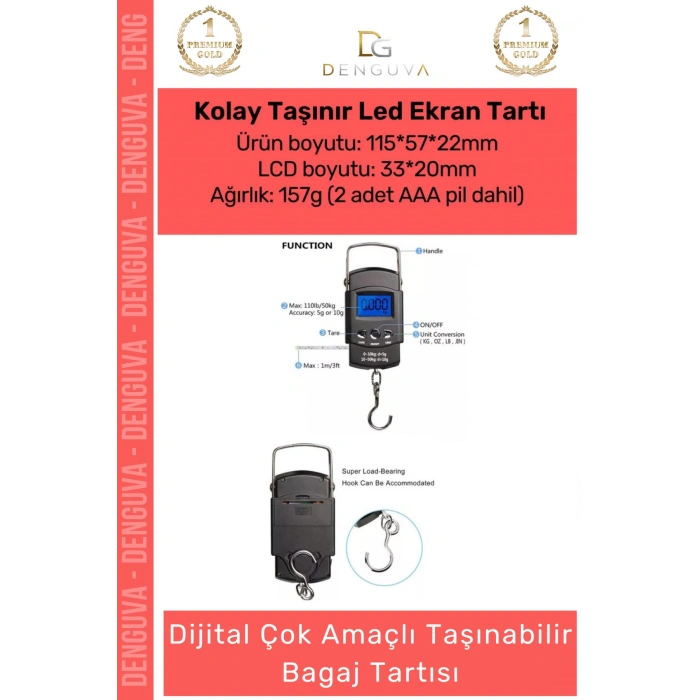 Tartı Dijital Hassas Terazi LCD Ekranlı Taşınabilir Portatif El Terazisi Sağlam Bagaj Tartısı Max 40 Kg