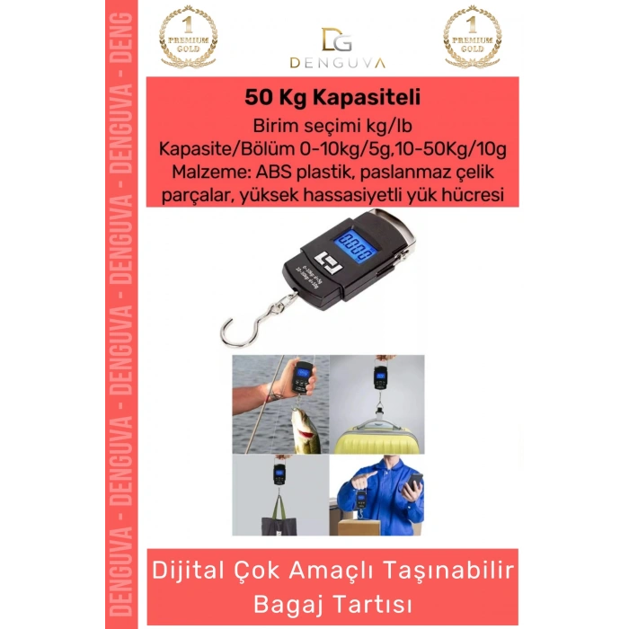 Tartı Dijital Hassas Terazi LCD Ekranlı Taşınabilir Portatif El Terazisi Sağlam Bagaj Tartısı Max 40 Kg