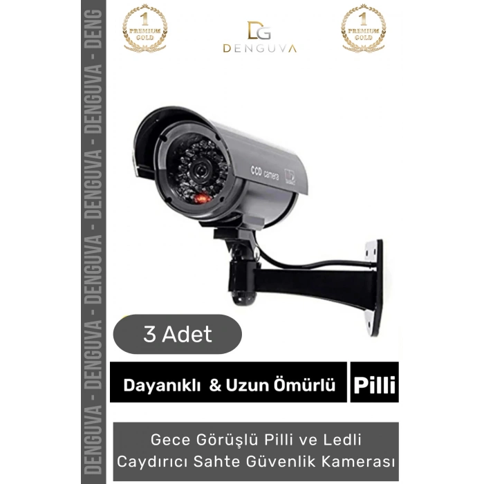 GüvenlikKamerası Caydırıcı Gece Görüş Görünümlü Aktivasyon Işıklı Pilli Kaliteli Shte Güvenlik Kamerası - 3 Adet