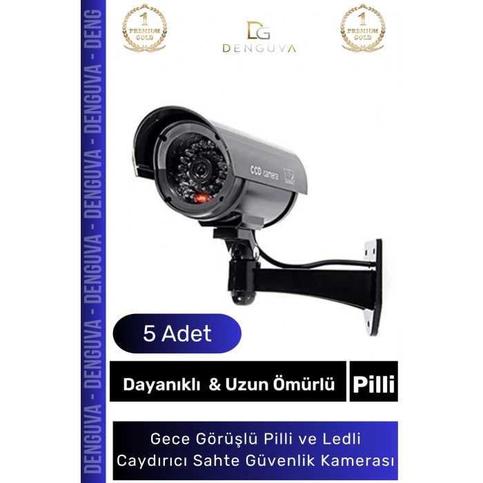 GüvenlikKamerası Caydırıcı Gece Görüş Görünümlü Aktivasyon Işıklı Pilli Kaliteli Shte Güvenlik Kamerası - 5 Adet