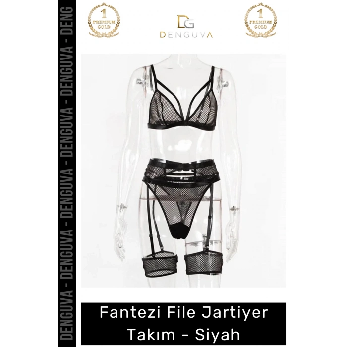 #JartiyerTakım Seksi Dantel Detaylı Esnek Kumaş Vücudu Saran Şık İç Giyim Fantezi File Jartiyer Takım