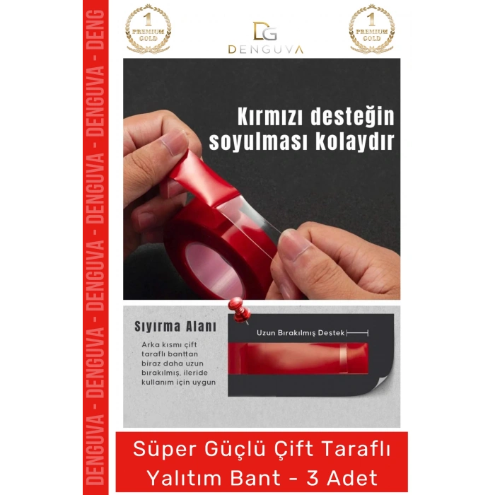 #Bant Nano VHB Şeffaf Güçlü Traceless Yıkanabilir Çift Taraflı Silikon Bant 18mm x 1,5m - 3 Adet