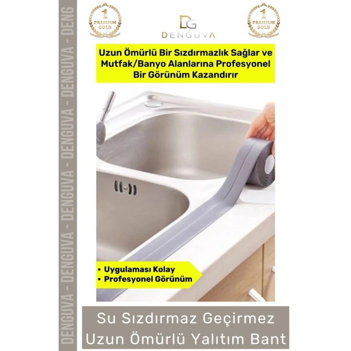 #Bant Su Sızdırmaz Lavabo Küvet Kenar Bandı İthal Kaliteli Küf Önleyici Gri Bant 3.2m - 1 Adet