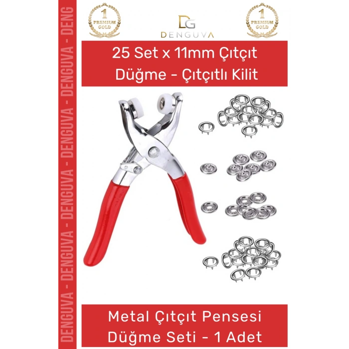 #ÇıtçıtPensesi 11 mm Metal Perçin Dikiş Nakış El İşleri Hobi Tekstil Çıtçıt Pensesi 25 Düğme Seti