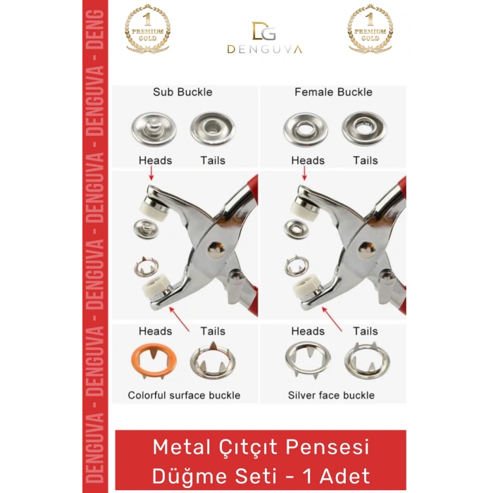 #ÇıtçıtPensesi 11 mm Metal Perçin Dikiş Nakış El İşleri Hobi Tekstil Çıtçıt Pensesi 25 Düğme Seti