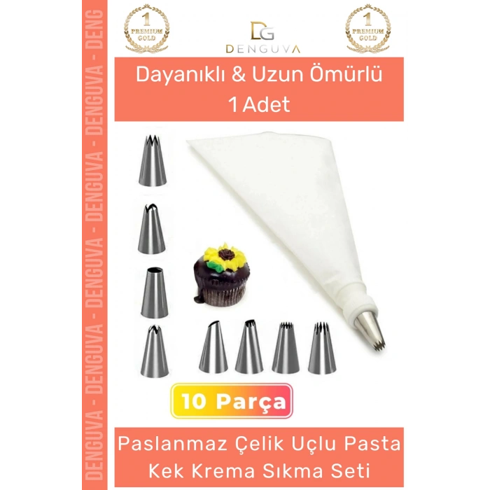 #KremaTorbası Paslanmaz Çelik Pasta Cupcake Uçlu Tasarım Süsleme Torbası Krema Sıkma Seti 10 Parça