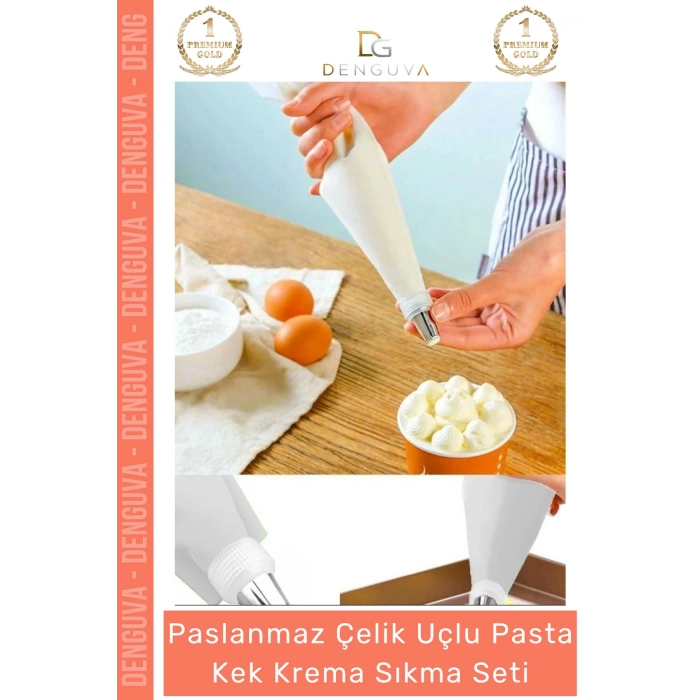 #KremaTorbası Paslanmaz Çelik Pasta Cupcake Uçlu Tasarım Süsleme Torbası Krema Sıkma Seti 10 Parça