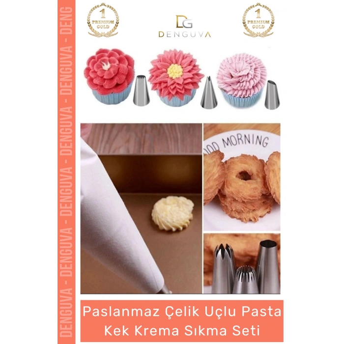 #KremaTorbası Paslanmaz Çelik Pasta Cupcake Uçlu Tasarım Süsleme Torbası Krema Sıkma Seti 10 Parça