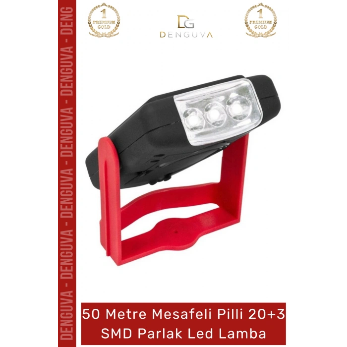 #LedLamba 20 SMD Beyaz Işık 50 Metre Menzil Askılı Pilli Kamp Avcı El Feneri Sert Plastik Parlak Led Lamba
