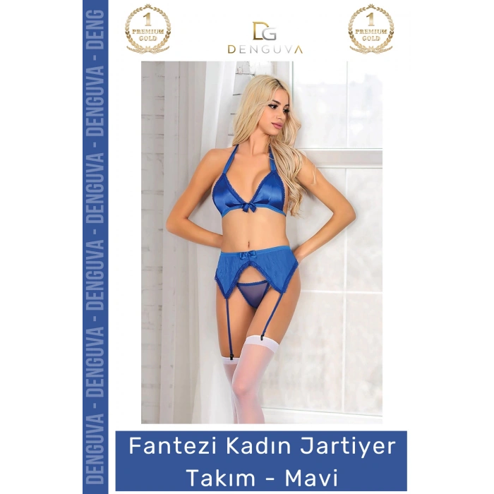 #Jartiyer Kaliteli Dantel Saten Kumaş Şık Fantezi Estetik Tasarım Modern Rahat Mavi Jartiyer Takım