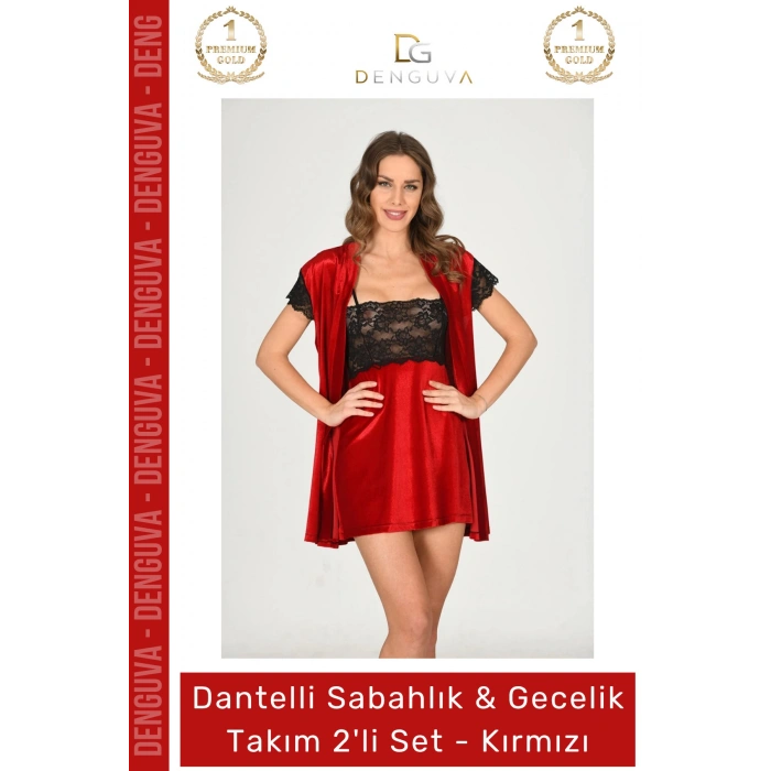 #Gecelik Kadife Lüks Kaliteli Şık Zarif Çeyizlik Dantelli Sabahlık Gecelik Takım 2li Set