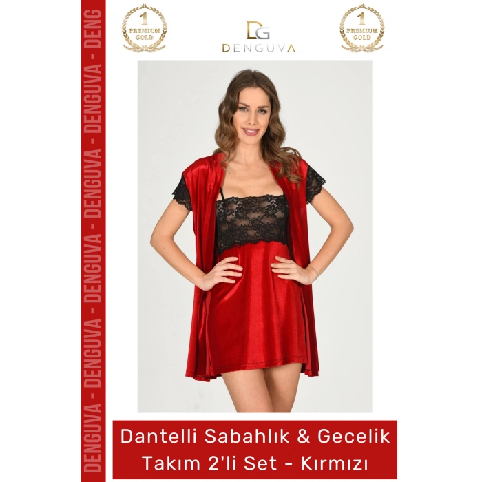 #Gecelik Kadife Lüks Kaliteli Şık Zarif Çeyizlik Dantelli Sabahlık Gecelik Takım 2li Set