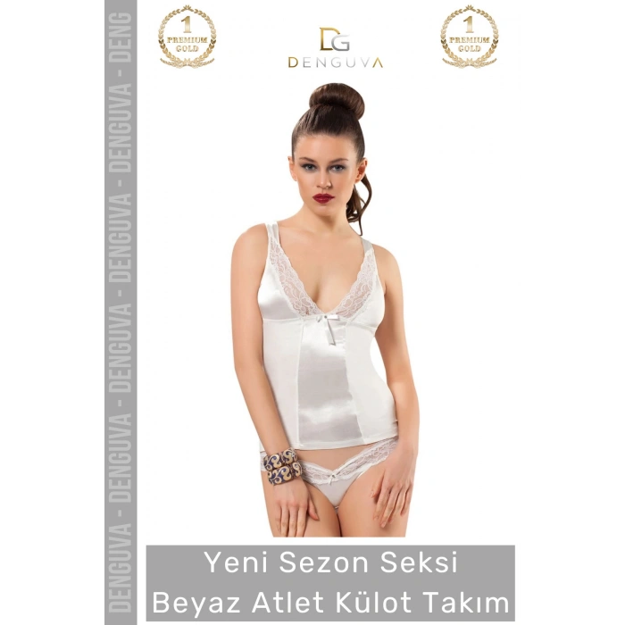 #İçÇamaşırı Saten Dantel Detaylı Yumuşak Penye Kumaş Şık Rahat Kaliteli Kadın Beyaz Atlet Külot Takım