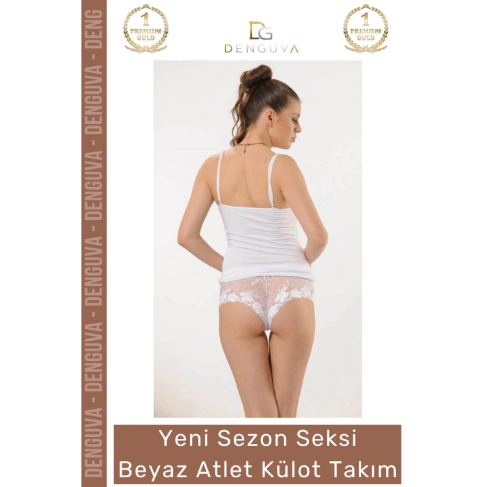 #İçÇamaşırı Saten Dantel Detaylı Yumuşak Penye Kumaş Şık Rahat Kaliteli Kadın Beyaz Atlet Külot Takım