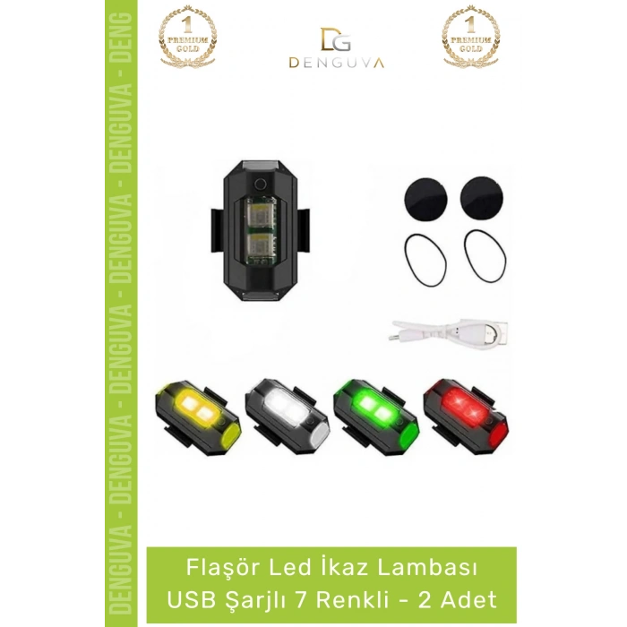 #BisikletLambası Flaşör Motosiklet Bisiklet Scooter Uyumlu USB Şarjlı Mini Taşınabilir Led İkaz Lambası 7 Renkli - 2 Adet