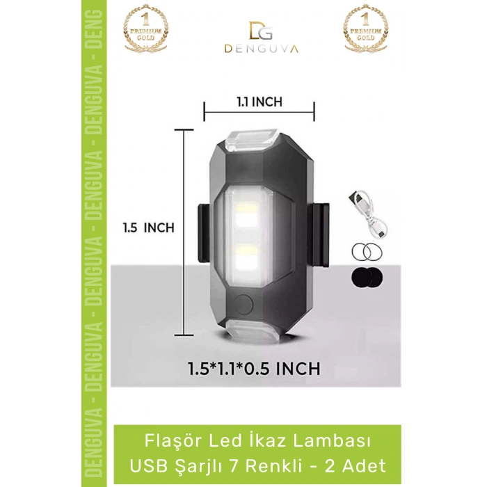 #BisikletLambası Flaşör Motosiklet Bisiklet Scooter Uyumlu USB Şarjlı Mini Taşınabilir Led İkaz Lambası 7 Renkli - 2 Adet