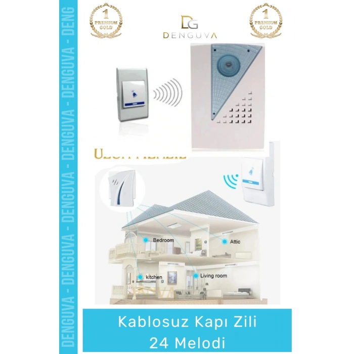 #KapıZili 100 Metre Menzilli Pratik Kolay Kurulum Kaliteli Pilli Şık 24 Melodi Kablosuz Kapı Zili
