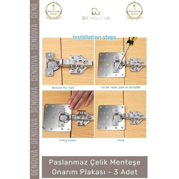 #MenteşeOnarım Paslanmaz Mobilya Dolap Kapak Tamiri Güçlü Metal Sabitleyici Çelik Menteşe Onarım Plaka - 3 Adet