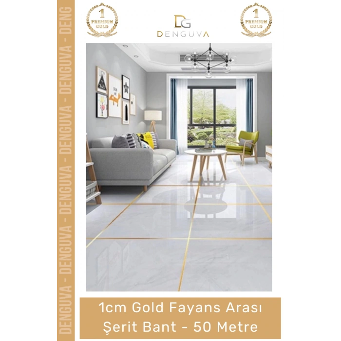 #ŞeritBant Kendinden Yapışkanlı Dekoratif 1cm 50 Metre Zemin Duvar Gold Fayans Arası Şerit Bant - 1 Adet