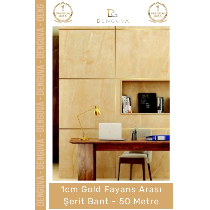 #ŞeritBant Kendinden Yapışkanlı Dekoratif 1cm 50 Metre Zemin Duvar Gold Fayans Arası Şerit Bant - 1 Adet