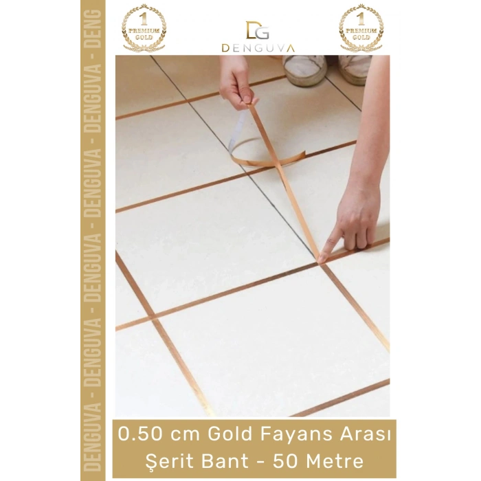 #ŞeritBant Kendinden Yapışkanlı Dekoratif 0,5cm 50 Metre Şık Parlak Su Geçirmez Gold Fayans Arası Şerit Bant - 1 Adet
