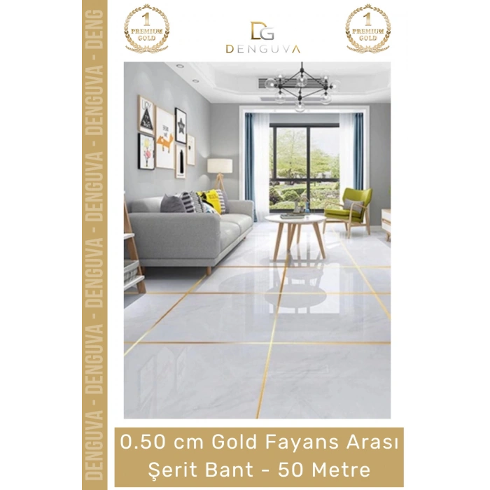 #ŞeritBant Kendinden Yapışkanlı Dekoratif 0,5cm 50 Metre Şık Parlak Su Geçirmez Gold Fayans Arası Şerit Bant - 1 Adet