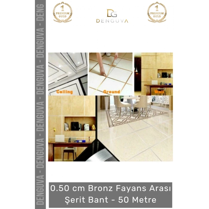 #ŞeritBant Kendinden Yapışkanlı Dekoratif 0.50cm 50 Metre Şık Karo Zemin Duvar Bronz Fayans Arası Şerit Bant - 1 Adet