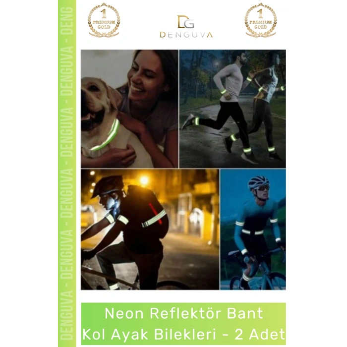 #ReflektörBant Neon Sarı Ultra Parlak Gece Güvenliği Esnek Cırtlı Reflektör Bant Kol Ayak Bilek - 2 Adet