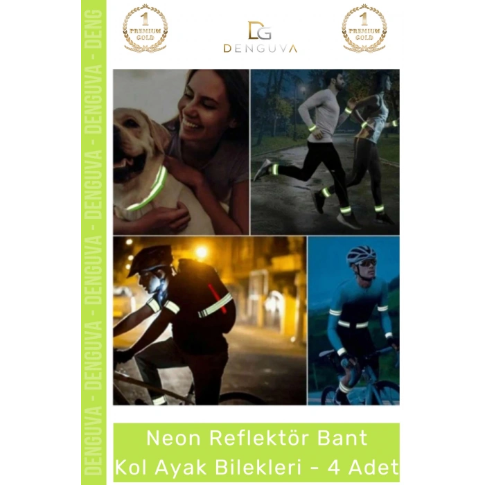 #ReflektörBant Neon Sarı Ultra Parlak Gece Güvenliği Esnek Cırtlı Reflektör Bant Kol Ayak Bilek - 4 Adet