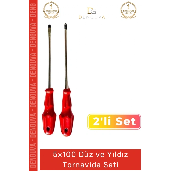 #Tornavida Profesyonel Dayanıklı Çelik Ergonomik Saplı Takımı Düz Yıldız 2li Tornavida Seti 5x100