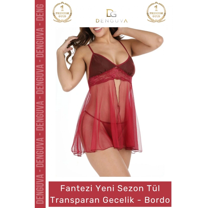 #Gecelik Dantel Şifon Saten Kadın Fantezi İç Giyim Lüks Çeyizlik Takım Şık Rahat Bordo Tül Gecelik
