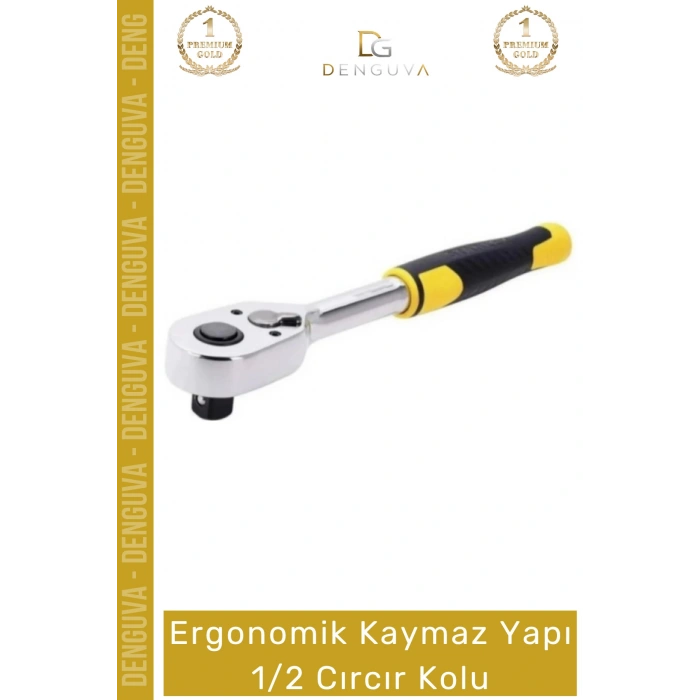 #CırcırKolu Sanayi Profesyonel Çelik Mekanik Lokma Anahtarı Ergonomik Kaymaz Yapı 1/2 Cırcır Kolu