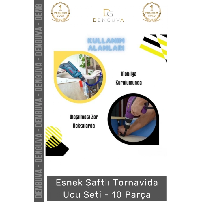 #TornavidaUcu Esnek Şaftlı Manyetik Profesyonel Matkap Uyumlu Mobilya Montaj Tamir 10 Parça Tornavida