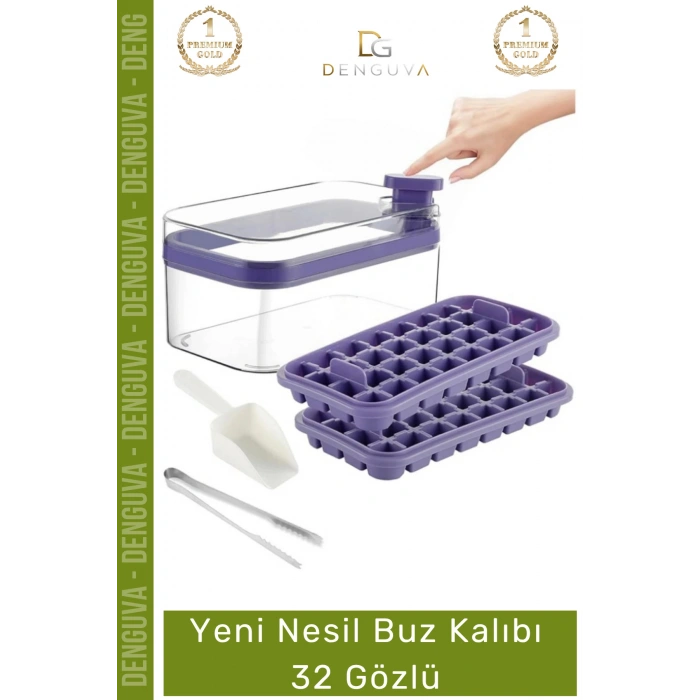#BuzKalıbı Pratik Düğmeli Kapaklı Gı Sınıfı Mutfak Gereci 32 Yuvalı Buz Küpü Kalıbı Saklama Kutulu