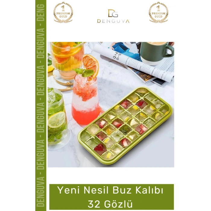 #BuzKalıbı Pratik Düğmeli Kapaklı Gı Sınıfı Mutfak Gereci 32 Yuvalı Buz Küpü Kalıbı Saklama Kutulu