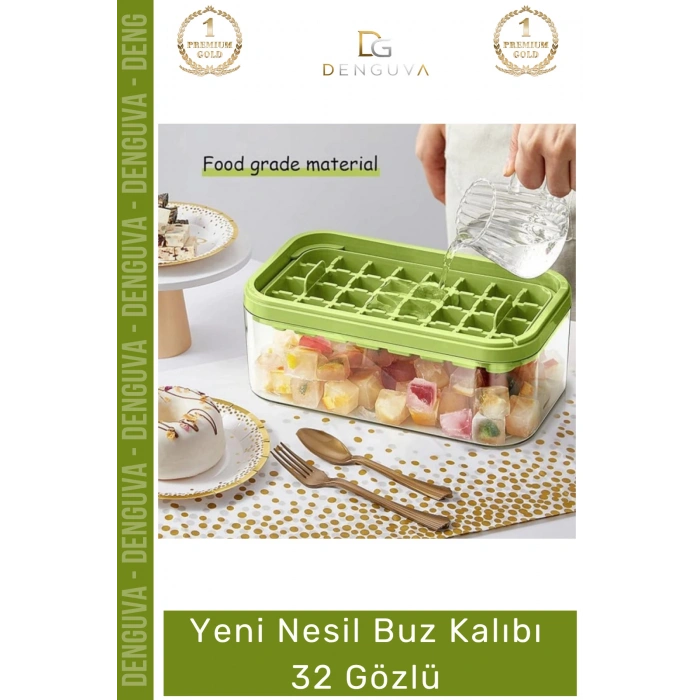 #BuzKalıbı Pratik Düğmeli Kapaklı Gı Sınıfı Mutfak Gereci 32 Yuvalı Buz Küpü Kalıbı Saklama Kutulu