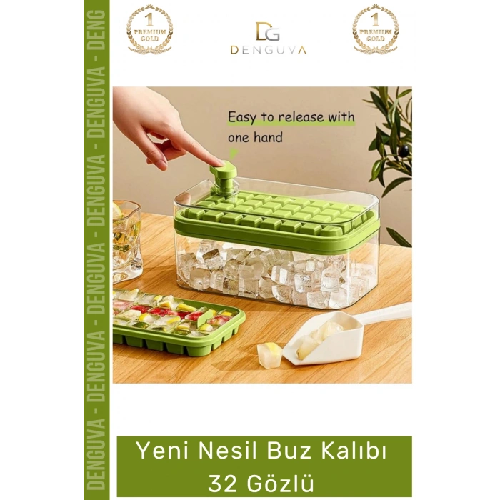 #BuzKalıbı Pratik Düğmeli Kapaklı Gı Sınıfı Mutfak Gereci 32 Yuvalı Buz Küpü Kalıbı Saklama Kutulu