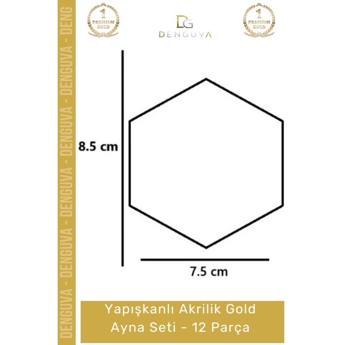 #GoldAyna Dekoratif Altıgen Modern Duvar Dekoru Tasarım Yapışkanlı Akrilik Gold Ayna Seti - 12 Adet